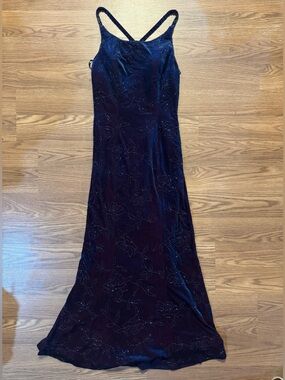 Vintage Cache Navy Beaded Velvet Maxi Dress